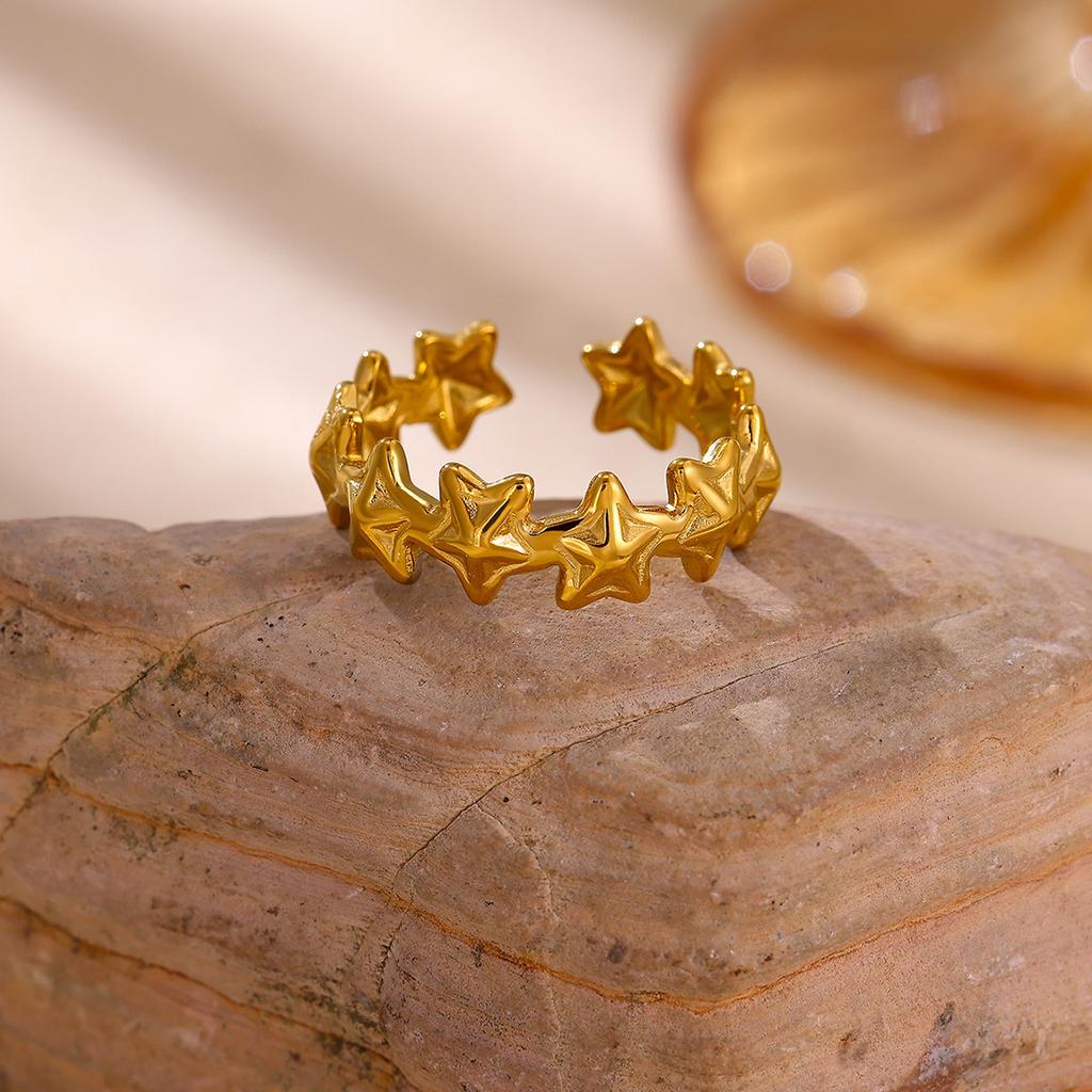 Gold Color Flower Rings For Women Aesthetic Geometry Stainless Steel Star Anillos Party Wedding Jewelry Elegant Gift Christmas