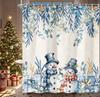 Winter Christmas Shower Curtain,Holiday Blue Snowman Bath Curtain Xmas Gift,Eucalyptus Leaf Flower Floral Bathroom Accessories