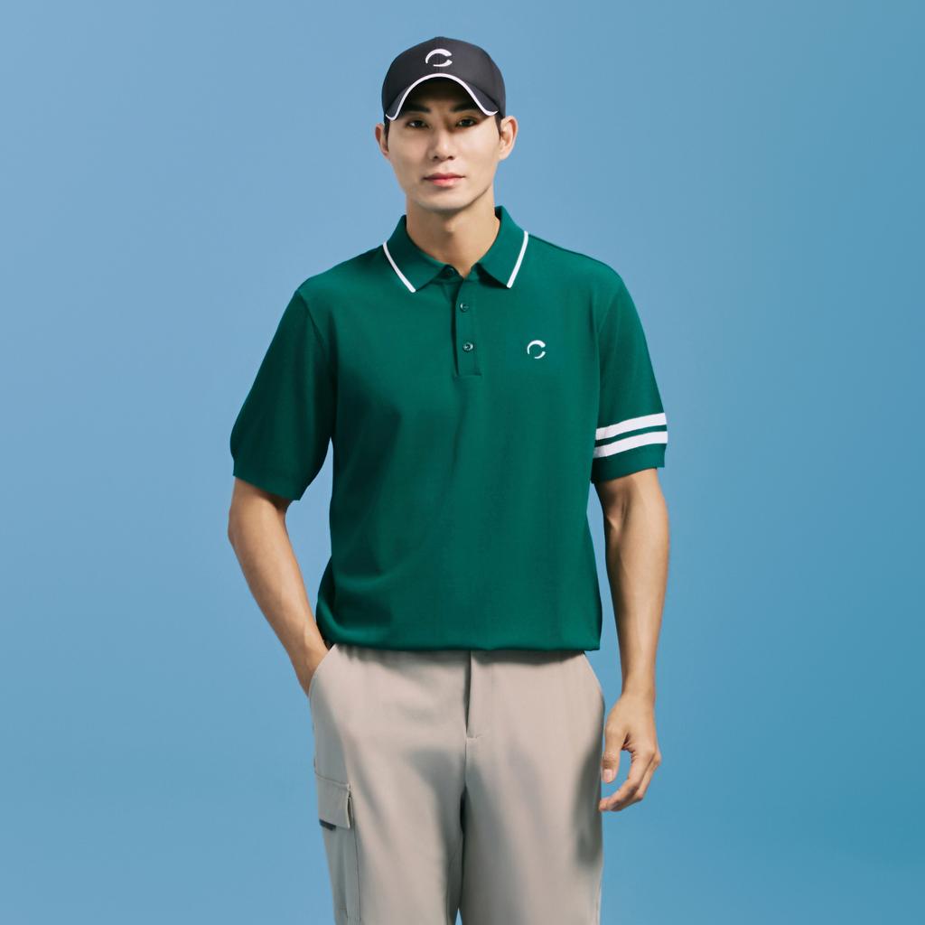 CHALLENGER Men'S Sleeve Point Mesh Collar Knit Pullover Dark Green