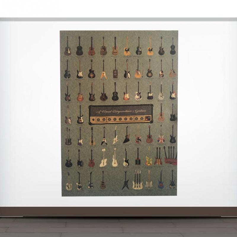 Vintage Famous Guitar World Poster Room Decoration Stickers Bar Wall Decor Painting Kraft Paper Home Decor Wall Sticker Posters