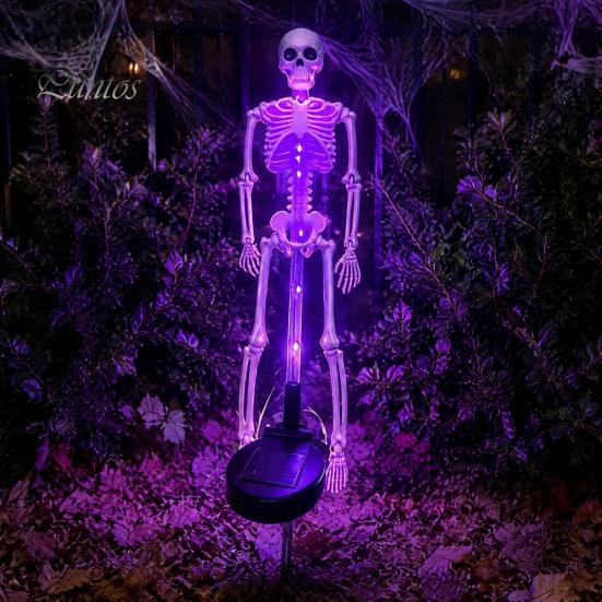 Automatic Dusk to Dawn Lamps Solar Skeleton Garden Stake Light, Halloween 3D Glowing Skull Yard Haunted House Landscape Lighting Decor with