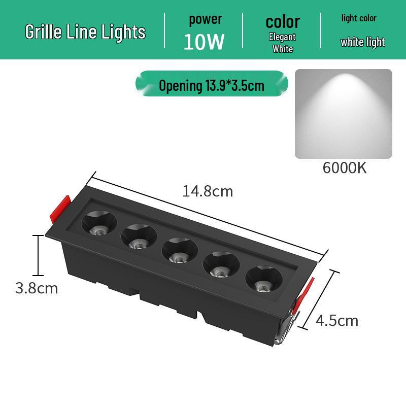 Embedded LED Linear Grille Light: Anti-Glare Rectangular Lamp for Living Room