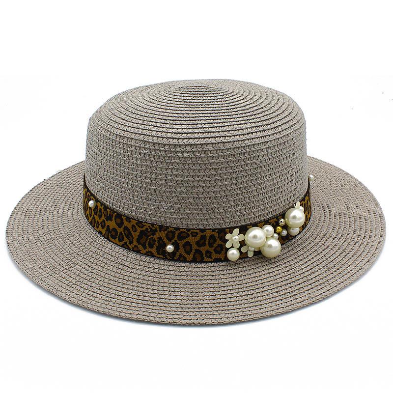 Hot Sale Straw Top Hat Fashion Pearl Accessories Panama Shade Straw Hat Women's Summer Big Eaves Beach Hat