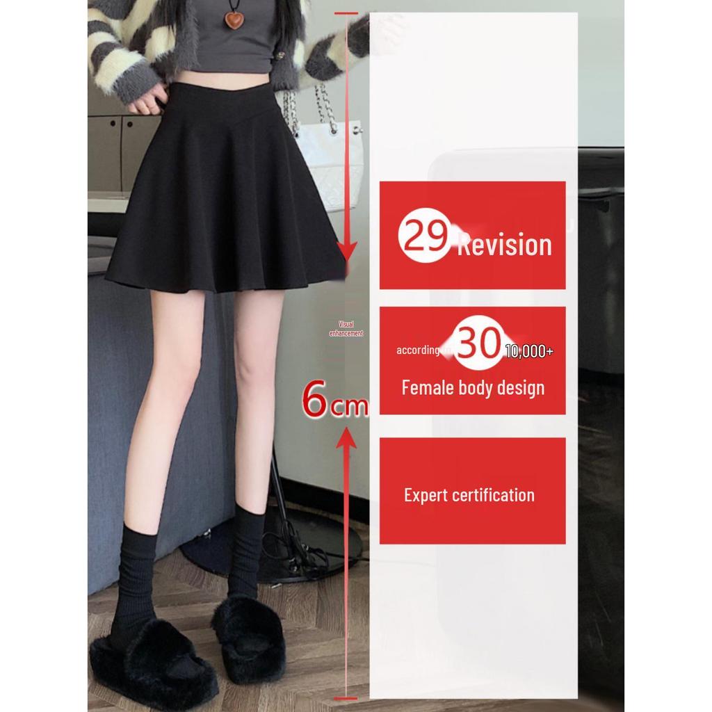 Black High-Waisted Wool Pleated A-Line Short Skirt for Women - Slim-Fit Spring/Autumn 2026 Collection