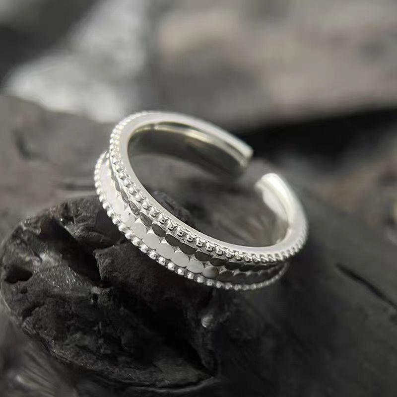 925 Sterlingsilber Damen Glitzernder Schuppenring - Pinky- und Fingeraccessoire mit einfachem, hochwertigem, akribischem Design