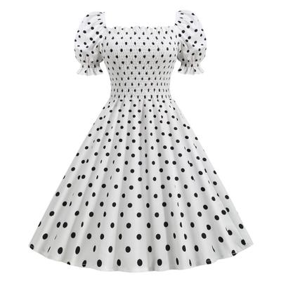 Women's Clothing Supply One-word Collar Chest-wrapped High-waisted Polka Dot Dress Retro Small Polka Dot Big Swing Dress