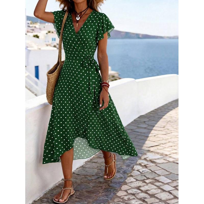 Europe, America 2026 summer new beach vacation irregular straps temperament polka dot dress