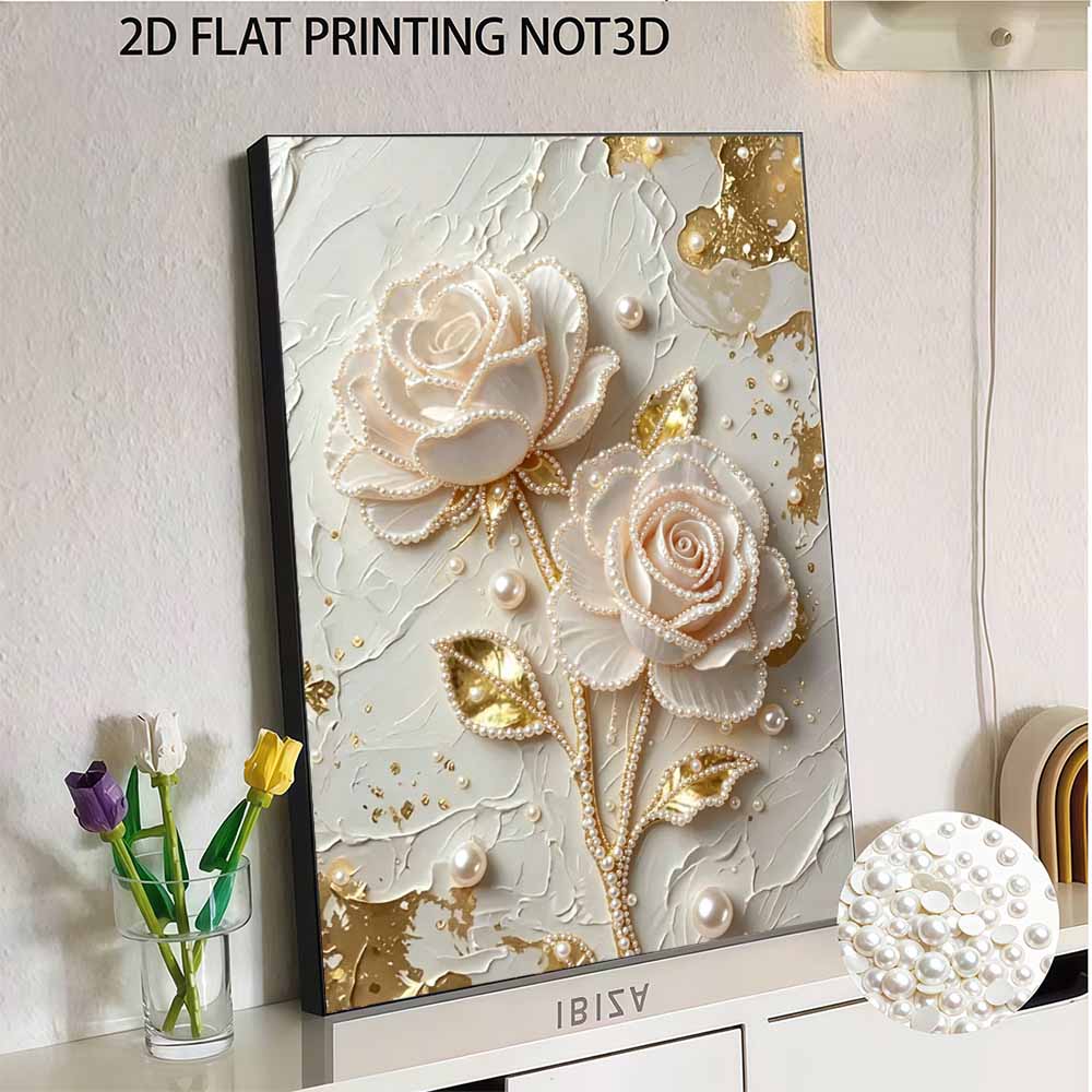 30x40cm White Rose Pearl Painting Kit Frameless DIY Pearl Diamond Art for Adults & Beginners Handmade Gem Art Home Wall Decor & Gift Idea