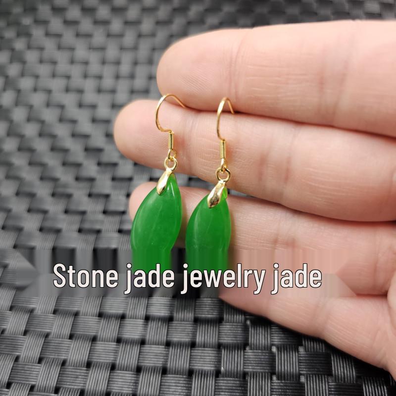 Taiwan Jade Spinach Green Water Drop Earrings