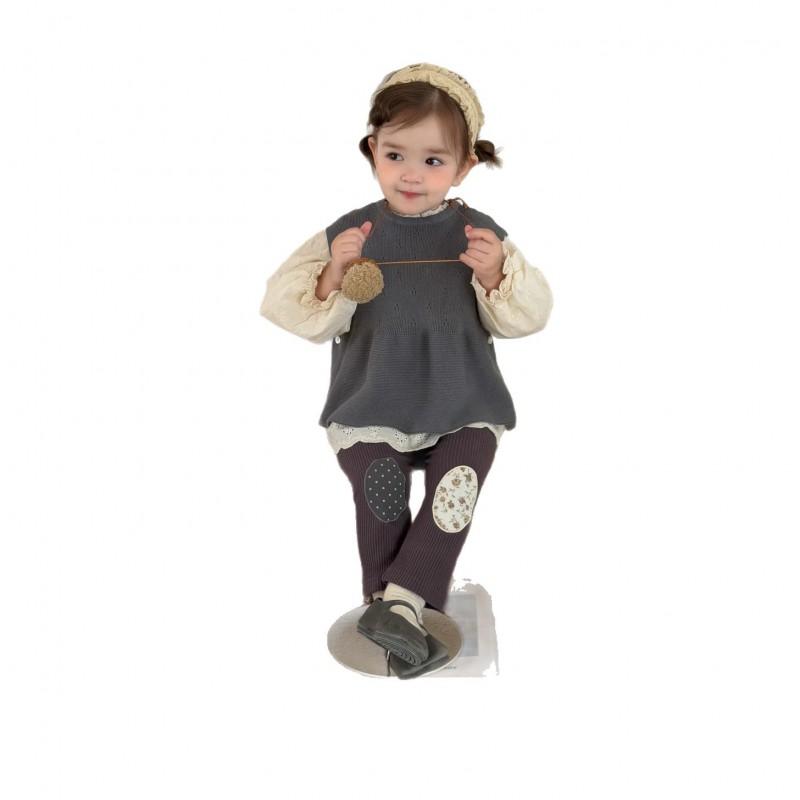 Baby Girl Fall Outfit 2026 Kids Knit Vest Blouse Leggings Set Toddler Casual Clothing