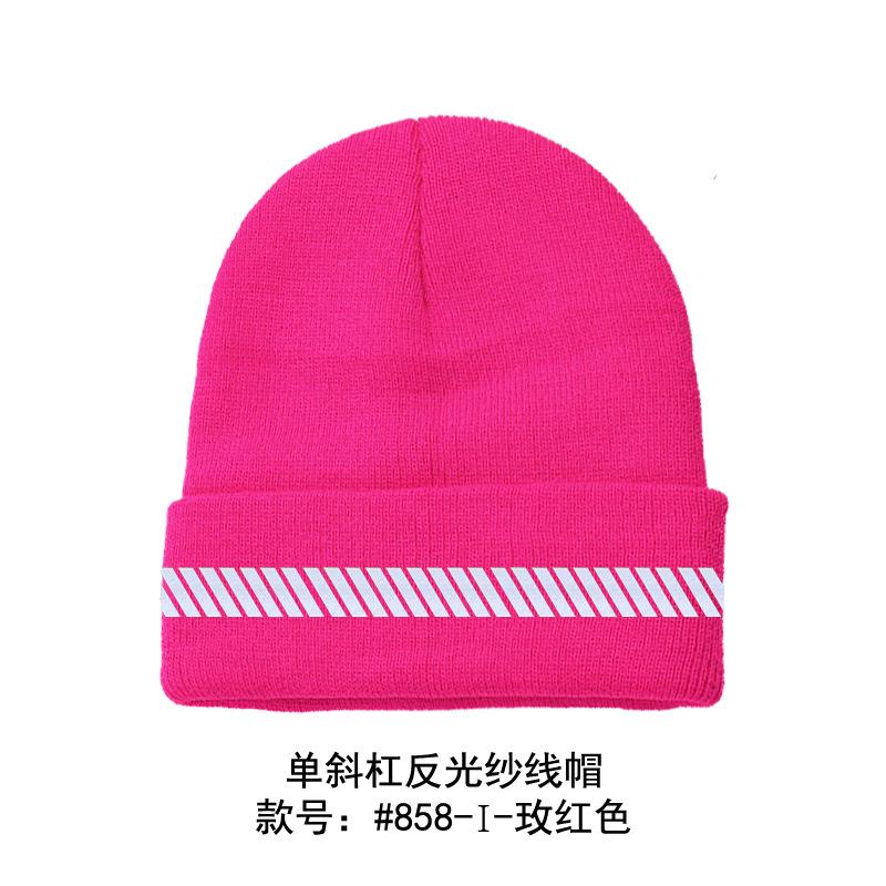 High Visibility Safety Beanie Reflective Knit Ribbed Hats Warm Winter Bonnets for Night Running Hiking Cycling