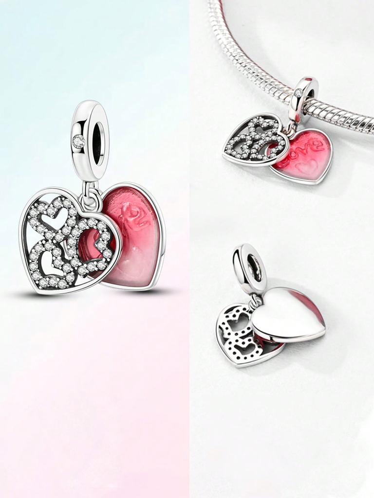 Charms Plata Heart-Shaped Happy Family Bead Charm Copper Plated Fit Charms Copper Original Bracelet For Jewelry Making Diy Charm