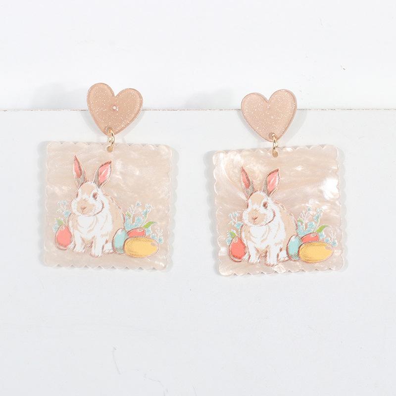 Korean version of fresh and sweet less wind earrings ins cute cartoon bunny oil painting resin acrylic stud earrings