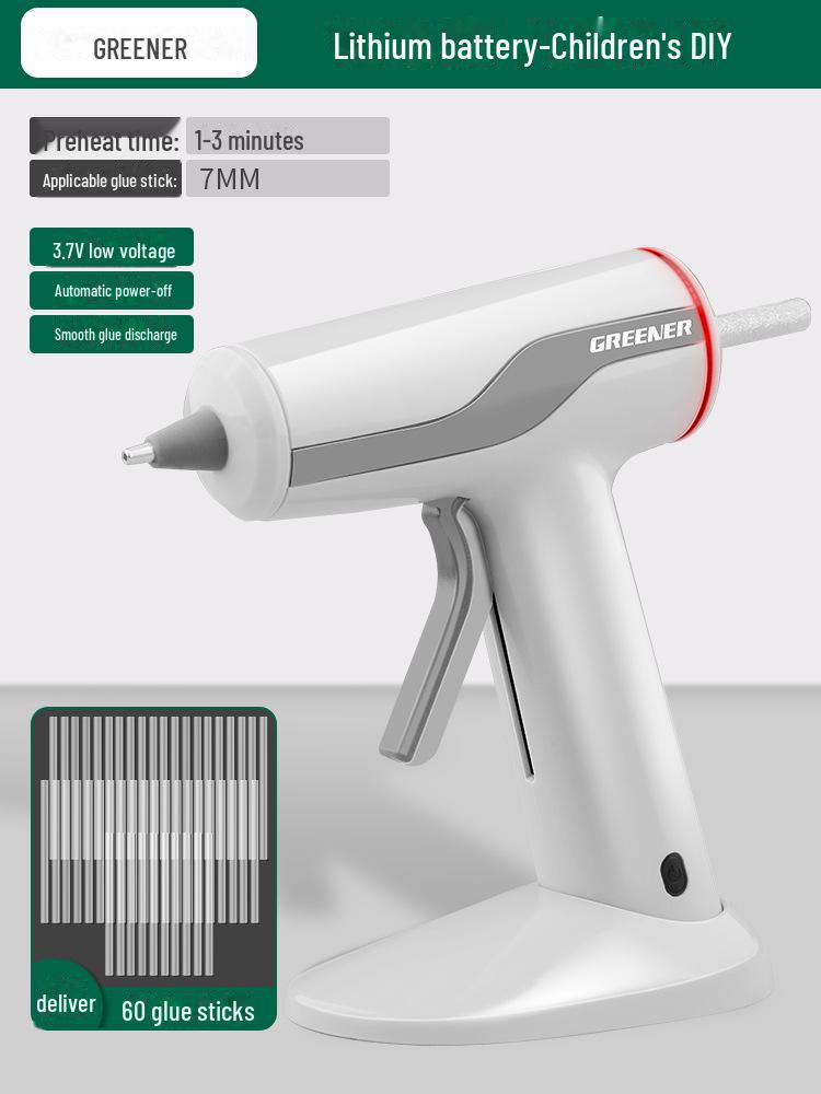 Pistol de lipit cu topire la cald fără fir Green Forest: Reîncărcabilă, Baterie Litiu, Ideală pentru Meșteșuguri DIY și Proiecte pentru Copii
