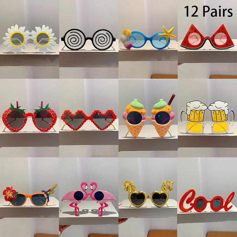 12 Pairs Set Cute Beach Sunglasses Funny Summer Vacation Shades Women Men Fashion Rave Sun Glasses