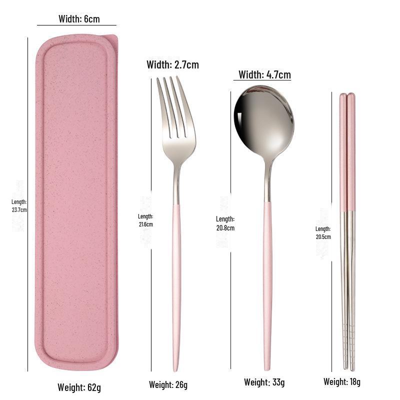 Stainless Steel Portable Tableware Set: Chopsticks, Spoon, Fork - Customizable Student/Outdoor Gift with Logo.