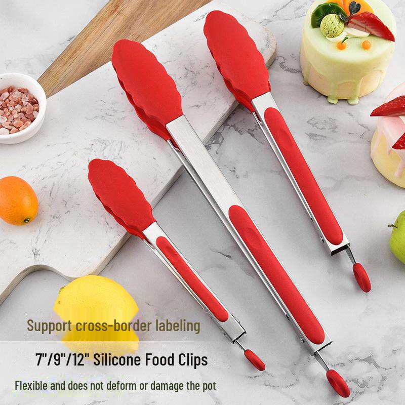 Pinze Alimentari in Silicone e Acciaio Inossidabile: 7", 9", 12" - Perfetti per Pane, Barbecue e Bistecca.