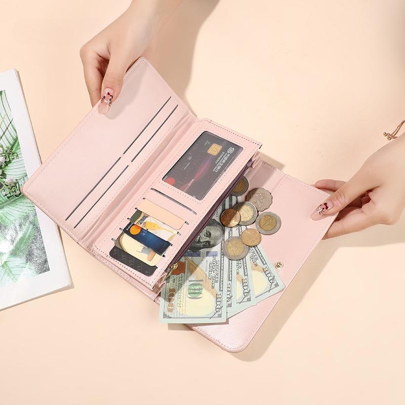 Women Long Wallet Large Capacity PU Leather Clutch Wallet Fashion Trifold Card Holder Coin Purse Lady Organizer Handbag Wrist Wallet