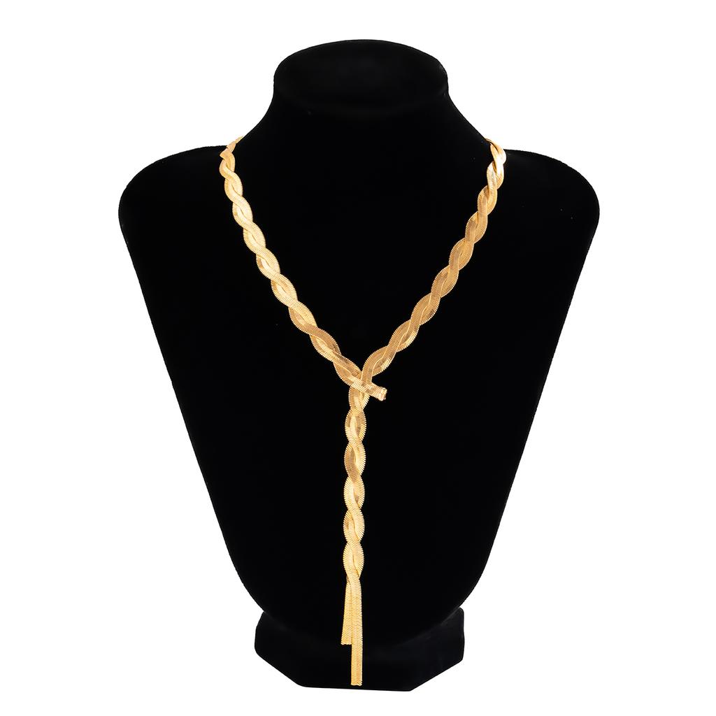 Ingemark Sexy Einzigartig Verdreht Flach Schlangen-Langketten-Halskette für Damen Vintage Geflecht Brust-Glieder-Choker Hals Schmuck Zubehör