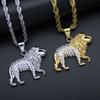 New Classic Punk Gold Plated Lion Pendant Necklace with Rhinestone Men's High Quality Metal Rock Party Jewelry