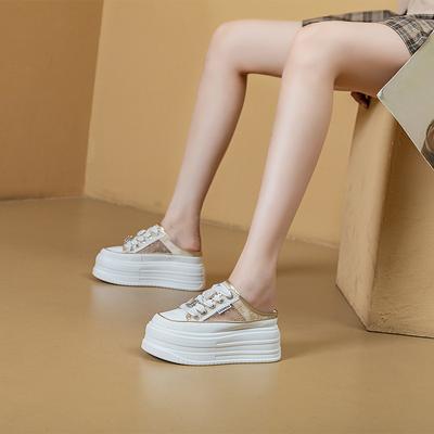 Mesh Breathable Half Slippers Women's 2025 Spring and Summer New Fashion Ins Muffin Women's Shoes Platform Breathable Bag Head Slippers