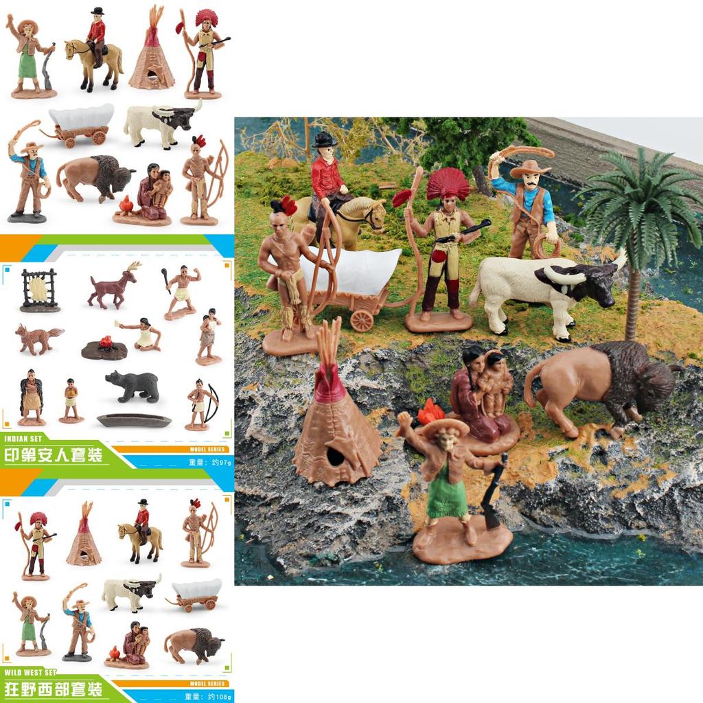 Wild West Pvc Model Figures Set With Chief And Cowboy For Kids Desk Display And Play