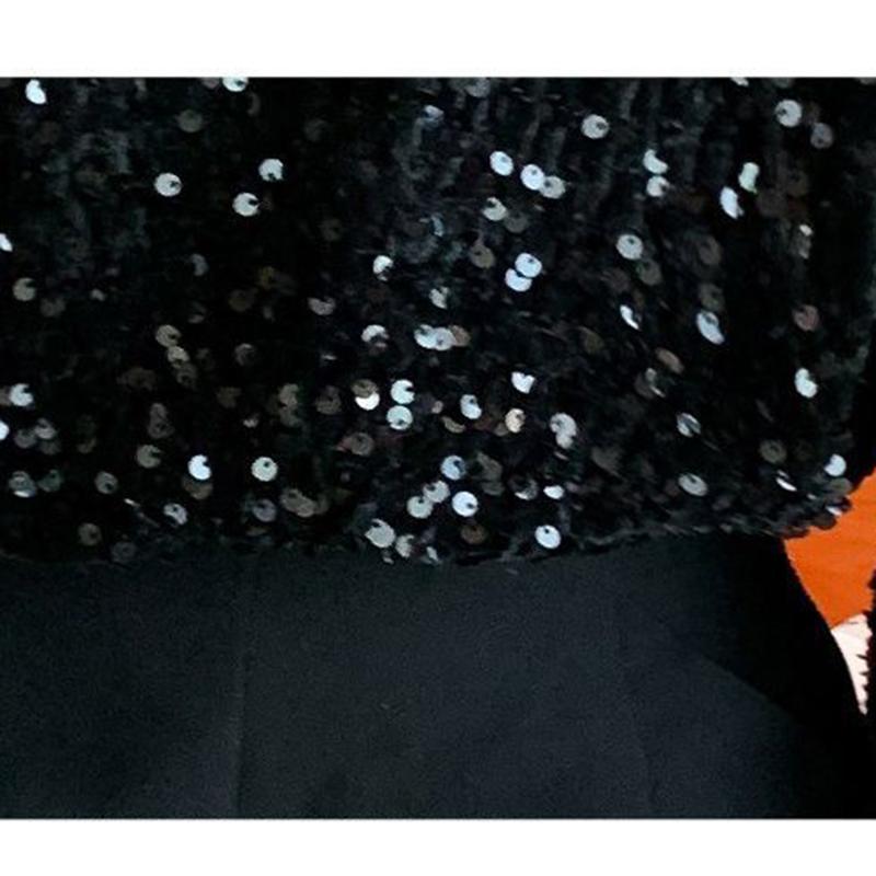 Women's Fashion Elegant Sequins T-shirts Autumn Winter Casual O-Neck Black Loose Pullover Long Sleeve Tops