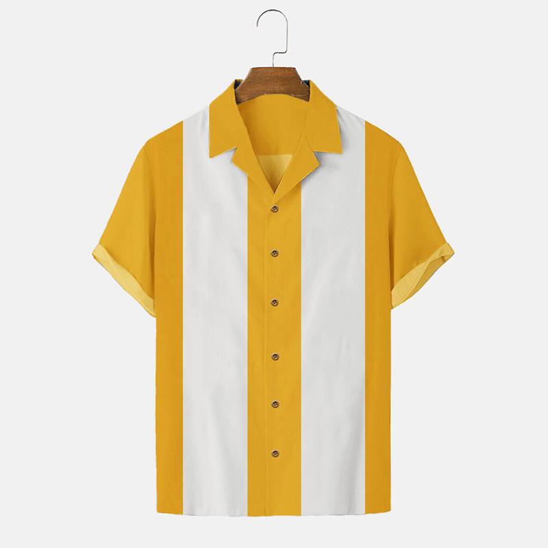 Men's Summer Hawaiian Shirt 3D Stripe Printed Short Sleeved Shirt Holiday Short Sleeved Beach Top T-shirt Men's Large Shirts
