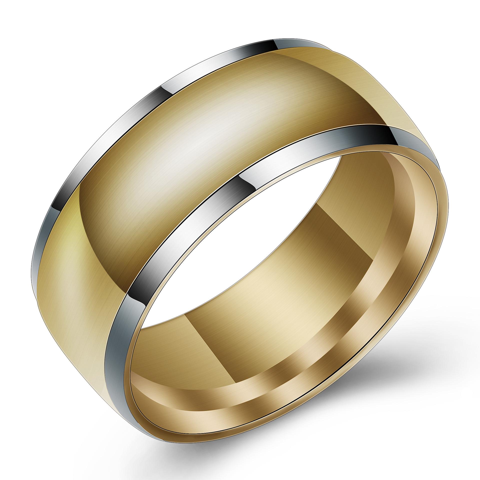 8MM Silver & Gold Inlaid Stainless Steel Ring - Customizable Laser Logo Size 7 золотой
