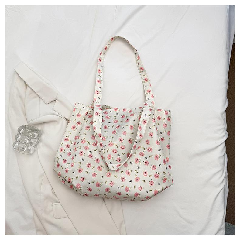 2025 New Floral Bag Trend Large Capacity Rose Canvas Beach Shopping Bag Underarm Shoulder Women's Bag