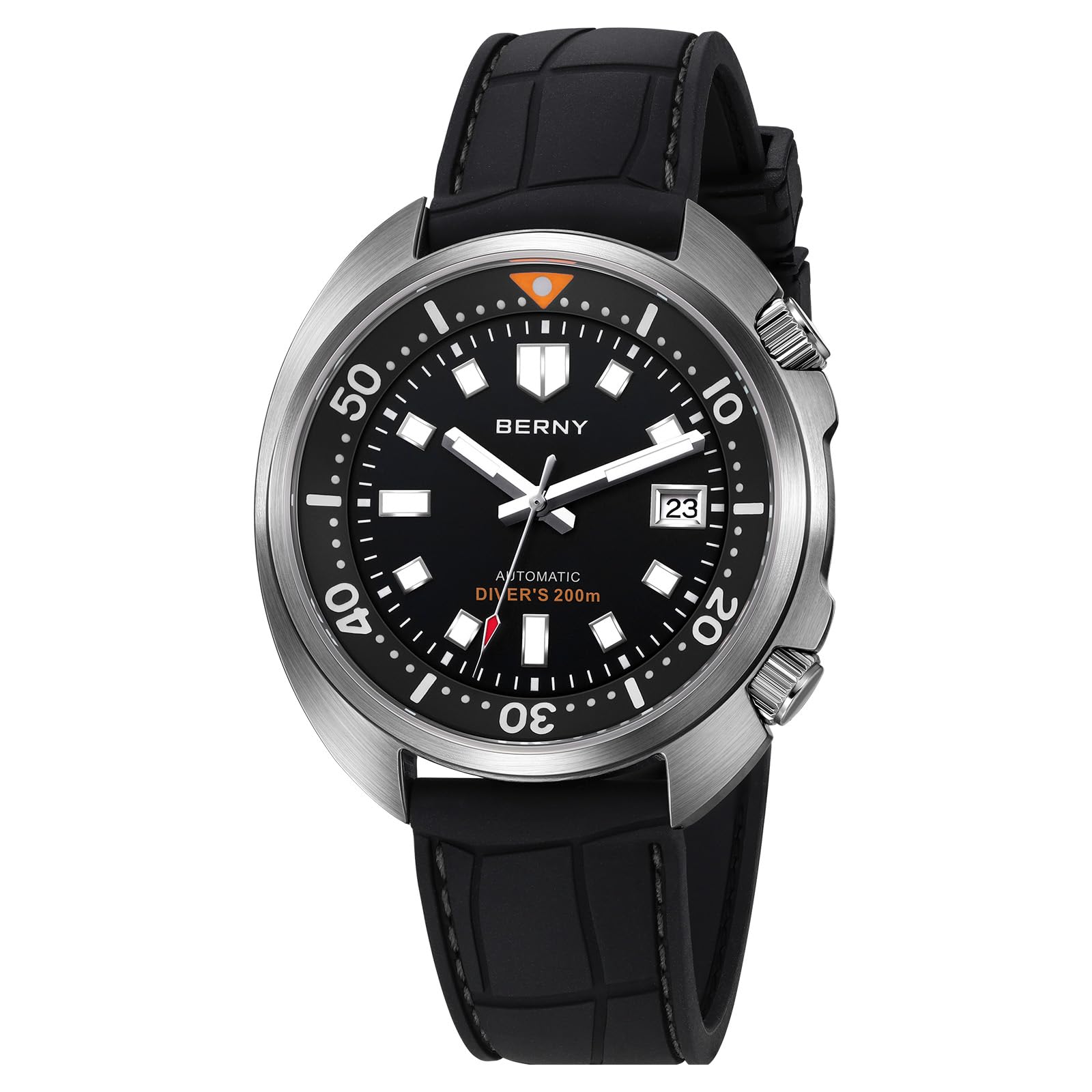 

BERNY Руководство и 200 м Водонепроницаемость Сапфировое Супер Фторуглеродная Резина Модные Часы Мужские, Автоматические, Устойчивые, Кристалл с AR-покрытием, Подарок на день рождения чёрный