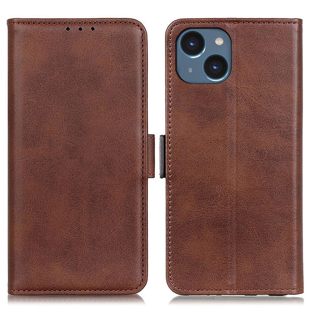 

Для iPhone 15 Чехол с текстурой коровьей кожи, полная защита, ПУ кожаный кошелек-подставка, чехол для мобильного телефона Brown