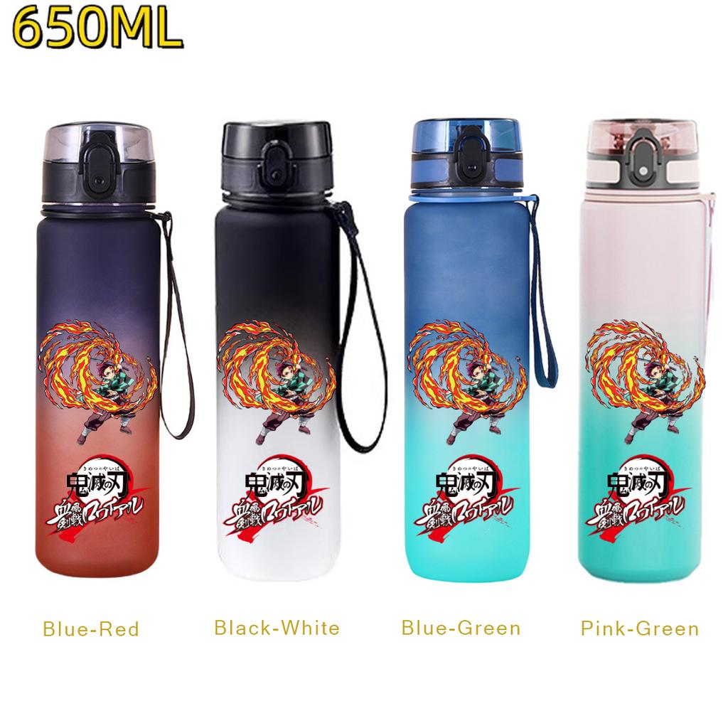 650ML Demon Slayer Water Bottle Anime Cartoon Characters Drinking Cup Portable Outdoor Sports Plastic Leak-proof Water Bottle