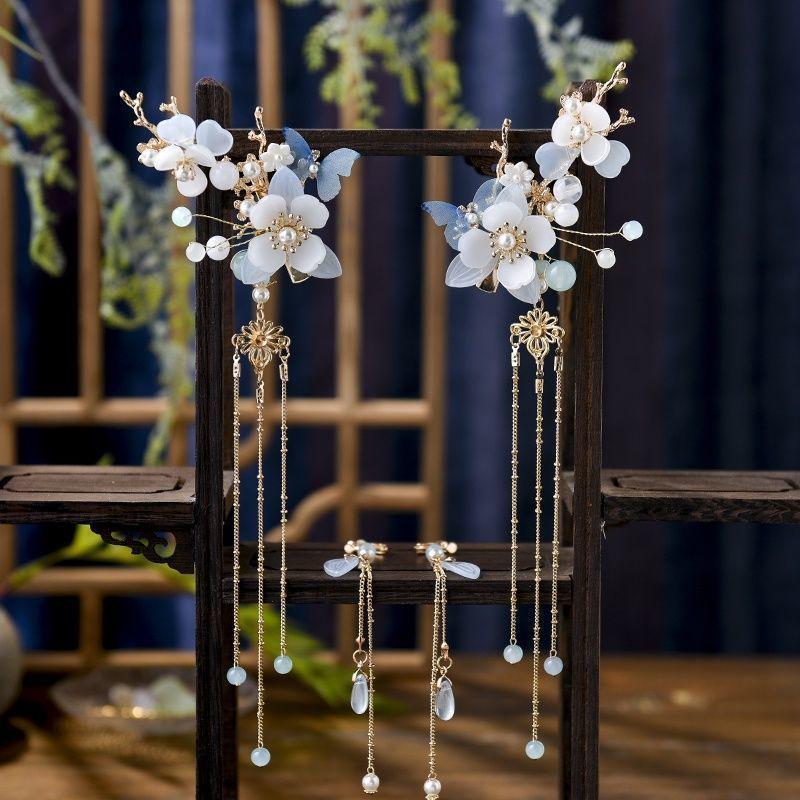 Ancient Style Hanfu Headdress Tassel Hairpin Set - Fairy-Inspired Chinese Costume Hair Accessories for Women