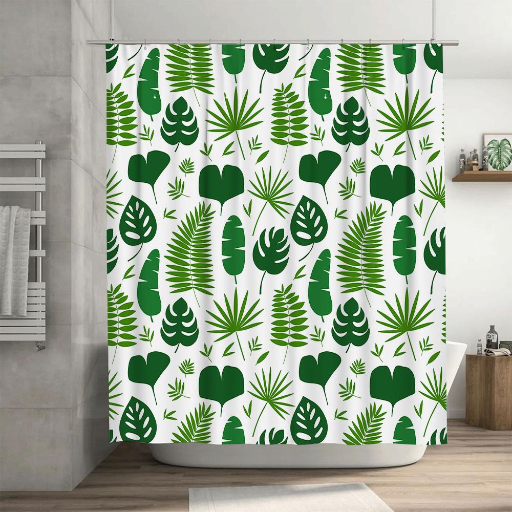 Tropical Leaf Shower Curtain Waterproof Home Decor Wall Hanging for Bathrooms Green 3D Printed Fabric Bathroom Curtains