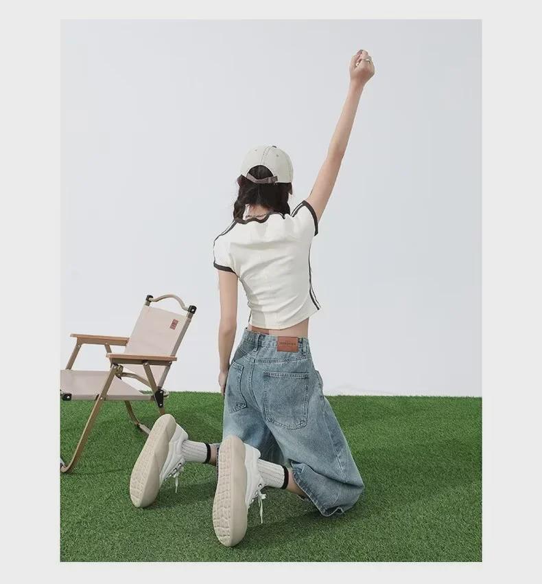 Women's Black Washed High Waist Wide Leg Denim Shorts - Summer Trend