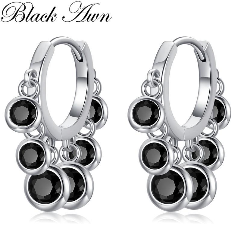 Black Awn Black Stone Jewelry Hoop Earrings For Women