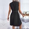 Chic Women's Summer Sleeveless Cross V Neck High Waist Lace Up Solid Color Temperament Fashion Spring Dress