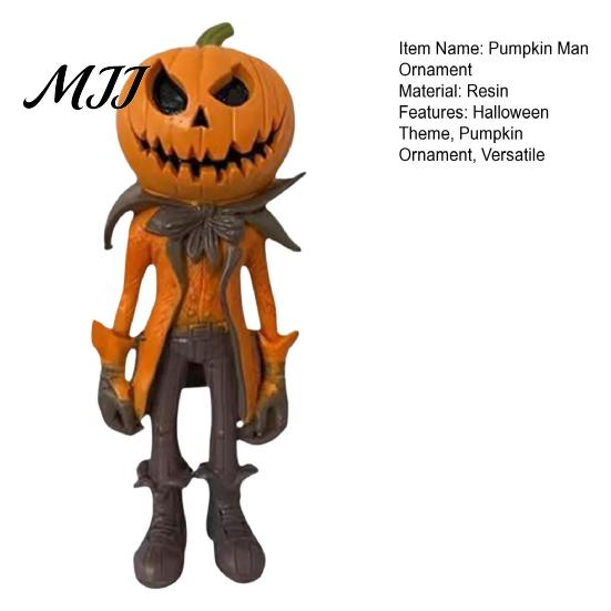 Collectible Pumpkin Statue Resin Man Ornament, Handcrafted Desktop Figurine, Creative Seasonal Tabletop Display Halloween Decoration Statues for Home