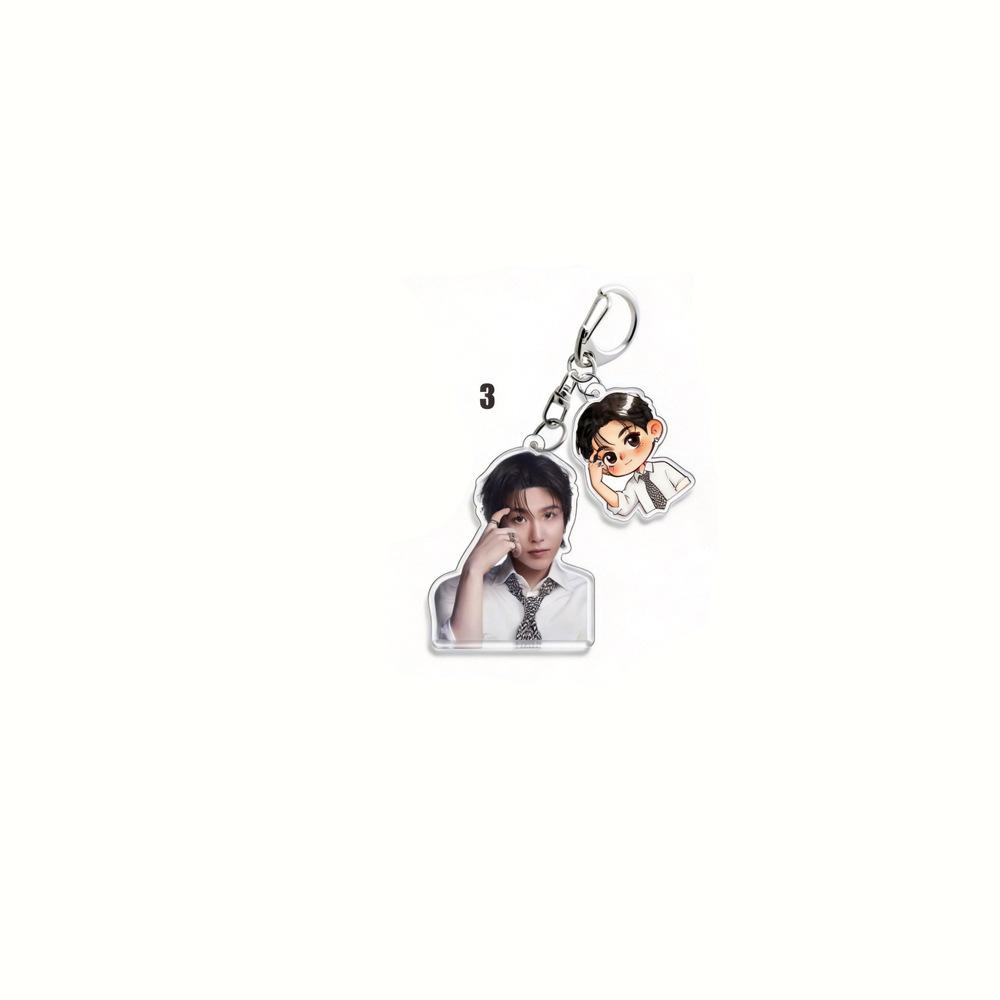 BTS Double Charm Keychain, Real Photo & Cartoon Suit Figure Keyring, Kpop ARMY Fans Bag Charm