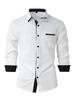 2026 Men's Slim Fit Color-Block Cotton Long Sleeve Shirt - Spring/Autumn Fashion