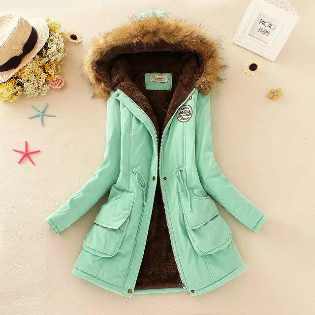 2024 Autumn/Winter Korean Style Slim Waist Hooded Military Cotton Coat for Women