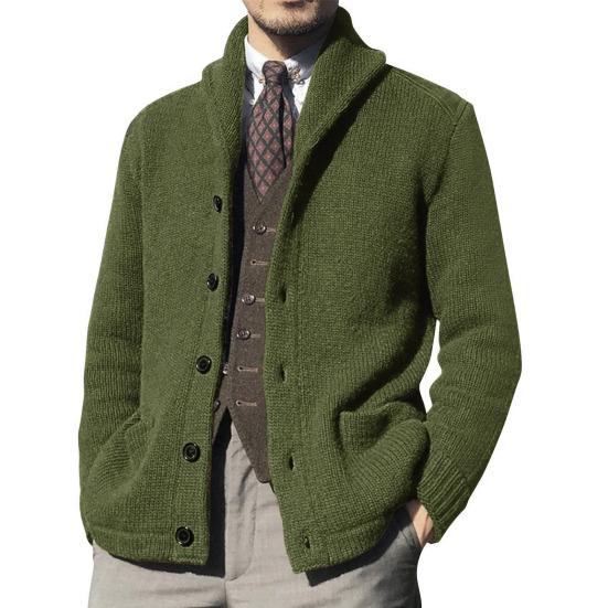 Knitted Coat Thickened Cold Resistant Soft Chic Men Autumn Winter Solid Color Buttons Placket for Work