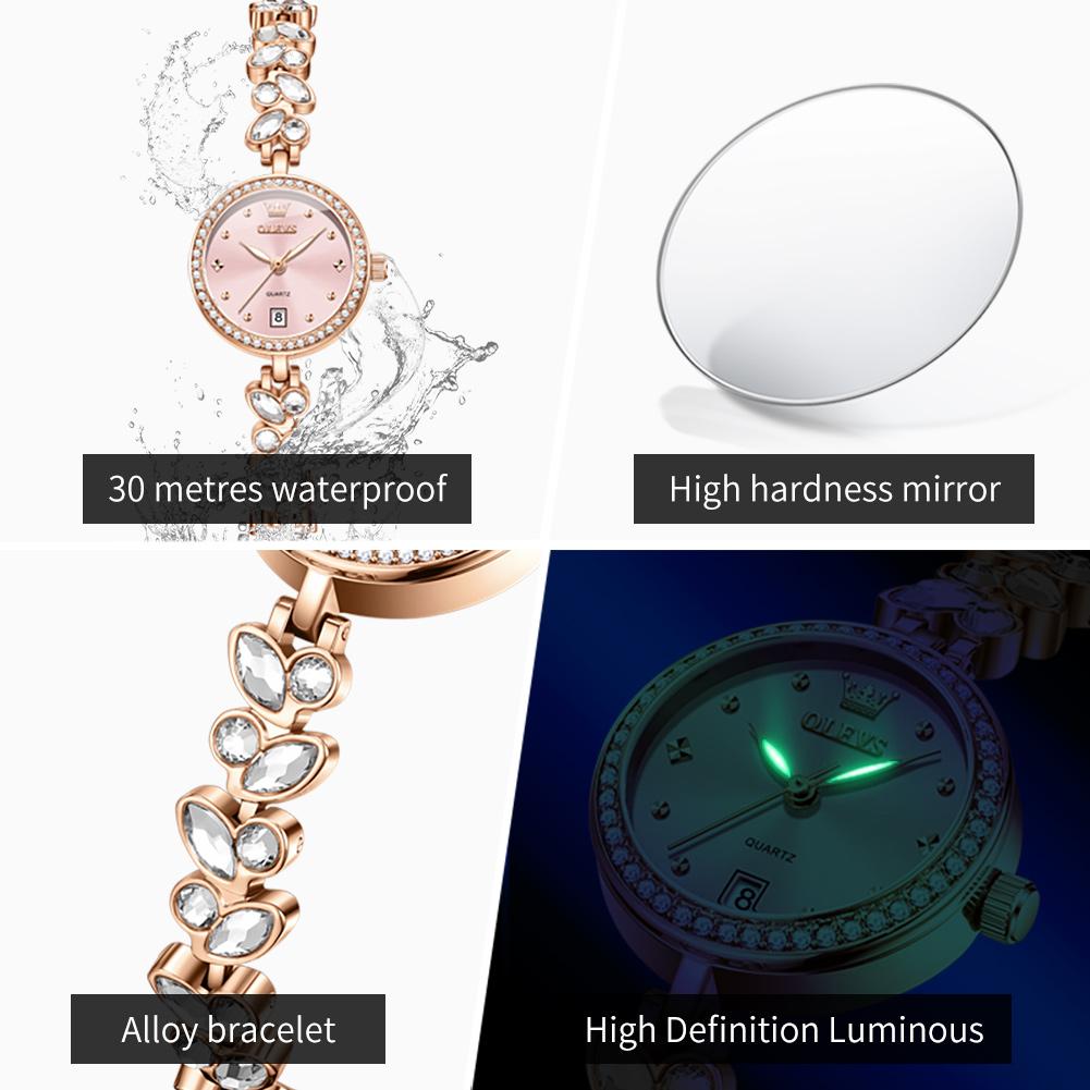 OLEVS Full Diamond Quartz Watch for Women Elegant Fashion Luxury Waterproof Ladies Bracelet Wristwatch Original Woman Watch 5679