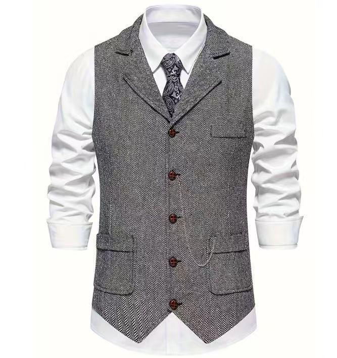 2024 Spring Retro European Men's Casual Lapel Chain Vest