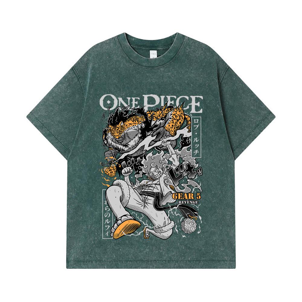 275 GSM Washed T-shirts 100% Cotton One Piece V48 Luffy Lucci Print Unisex Heavy Cotton T Shirt