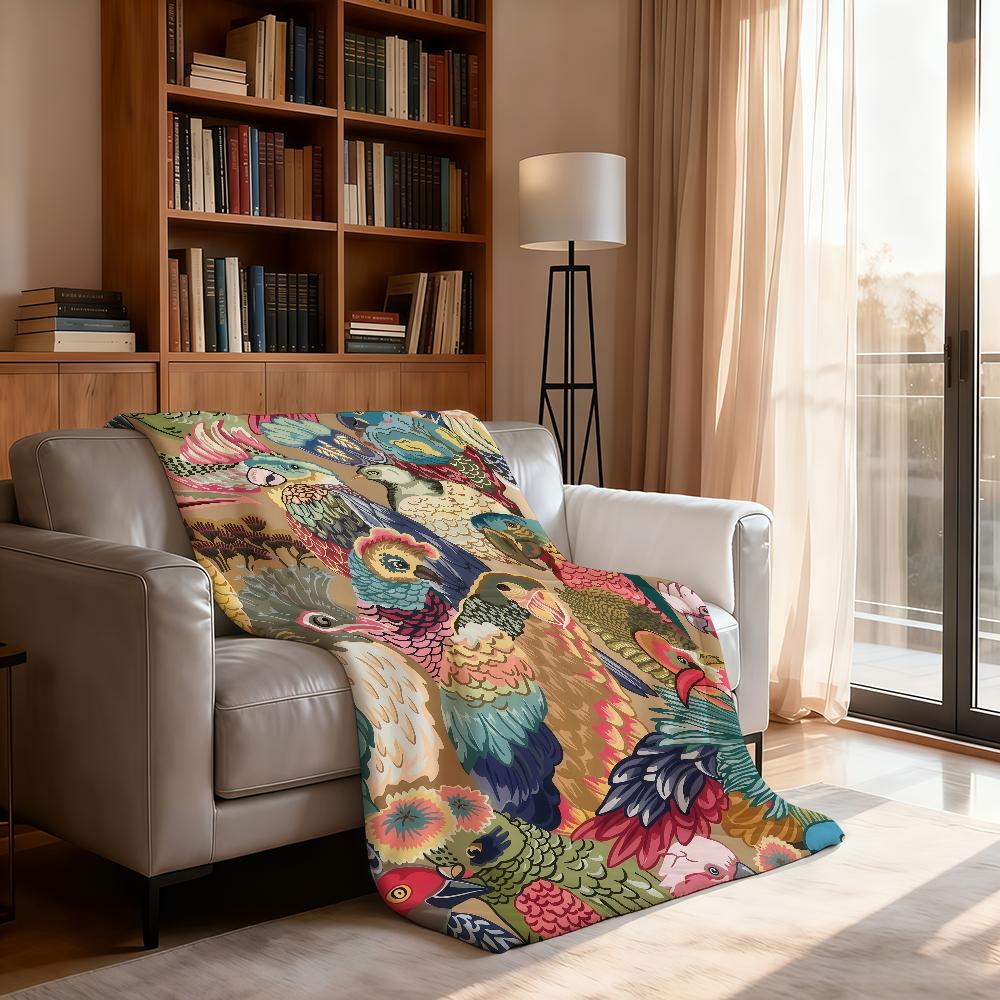 Court-Style Jacquard Rose Red Parrot Blanket Soft Throw Blanket for Home Bedroom Bed Sofa Picnic Travel Office Rest Blanket Gift