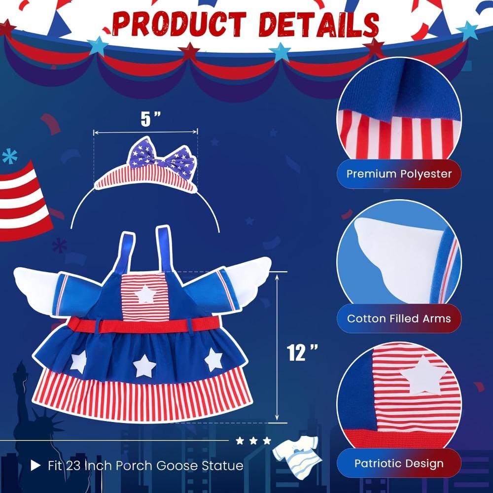 Porch Goose Outfits for 23 Inch Lawn Statue, 4th of July Costume for Cement Statue,Sculpture Clothes for Garden Patio USA 250th Anniversary Decoration