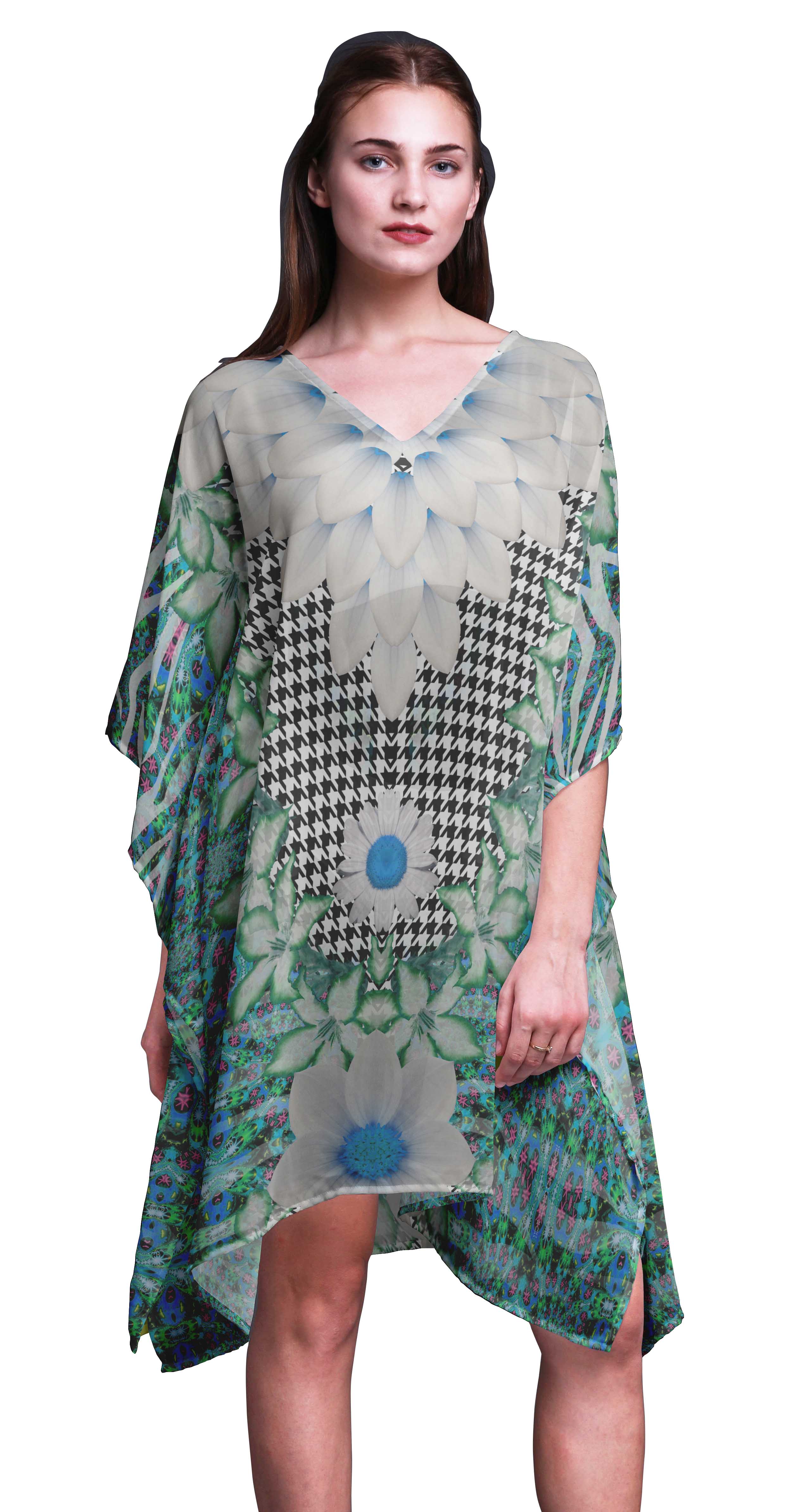 

Phagun Short Caftan Midi Dress Beach Swimwear Cover up Womens Kaftan XL-3X кольору морської хвилі
