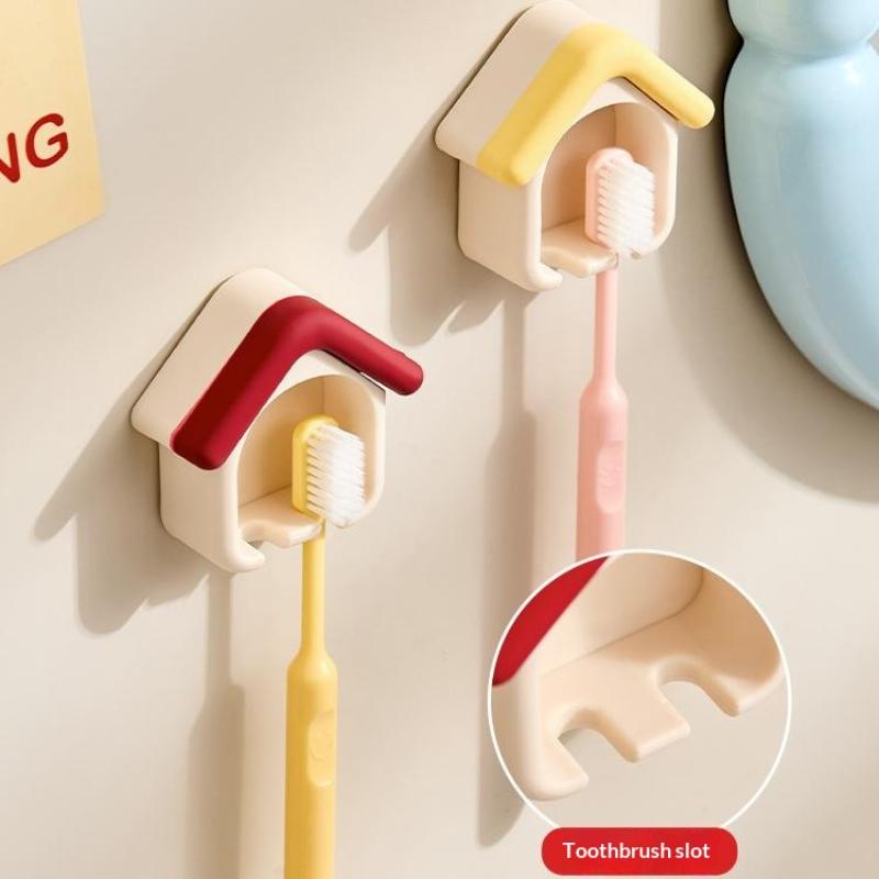 House Shape Toothbrush Holder Punch Free Wall Mounted Toothbrush Storage Rack Draining Bathroom Organizer For Bathroom Decor